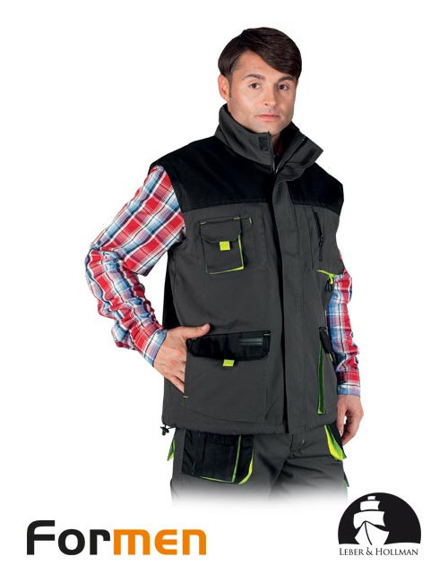 Isolierte, ärmellose Schutzjacke lh-fmnw-v sby stahl-schwarz-gelb Leber&amp;hollman