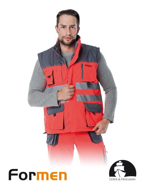 Isolierte, ärmellose Schutzjacke lh-fmnx-v csb rot-stahl-schwarz Leber&amp;hollman