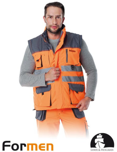 Isolierte, ärmellose Schutzjacke lh-fmnx-v psb orange-steel-schwarz Leber&amp;hollman