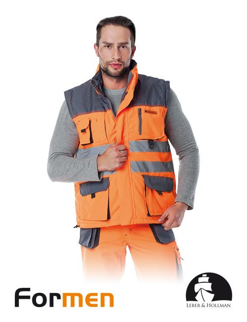 Isolierte, ärmellose Schutzjacke lh-fmnx-v psb orange-steel-schwarz Leber&amp;hollman