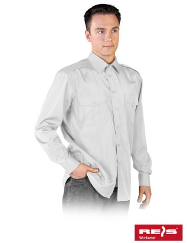 Formal shirt with long sleeves, with epaulettes on the shoulders, white, EMBROIDERY