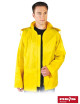 Rainproof jacket with a hood, zippered, tightened at the bottom