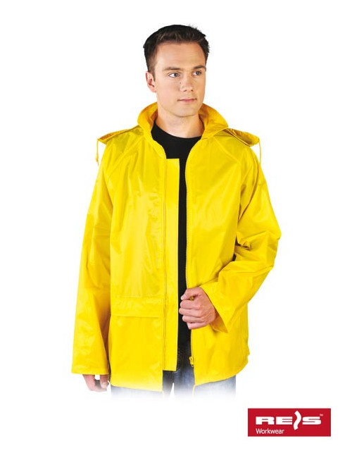 Regenjacke mit Kapuze, mit Reißverschluss befestigt, unten abnehmbar