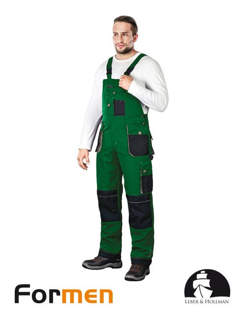 LEBER&amp;HOLLMAN PROTECTIVE BIB PANTS LH-FMN-B ZBS GREEN-BLACK-GRAY