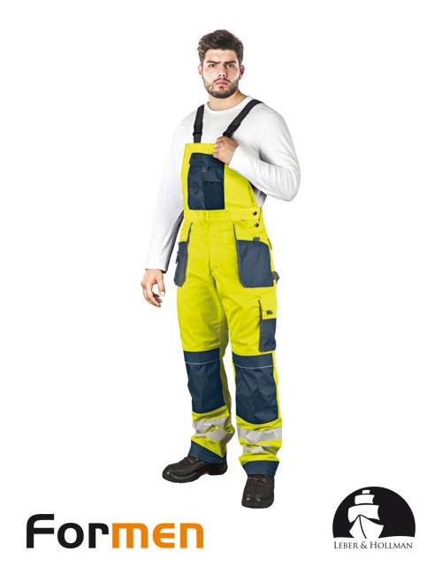 Schutzlatzhose lh-fmnx-b ygs gelb-marineblau-grau Leber&amp;hollman