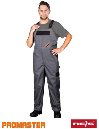 Work dungarees, elastic waistband at the back, possible logo, print
