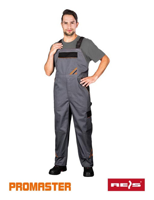 Work dungarees, elastic waistband at the back, possible logo, print
