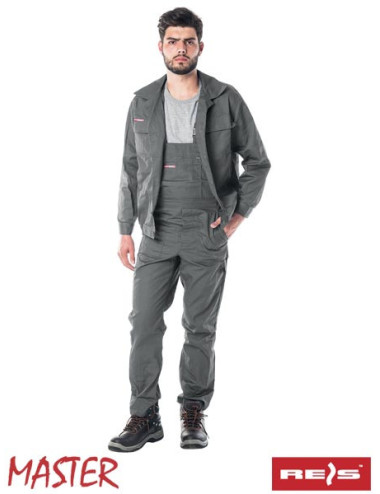 Schutzkleidung, geknöpftes Sweatshirt und Latzhose, mit Logo versehen