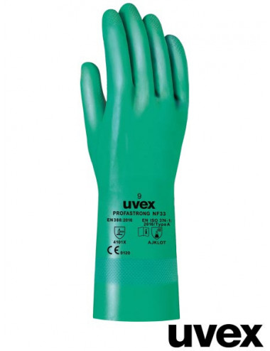 Protective gloves with green Uvex Ruvex-strong
