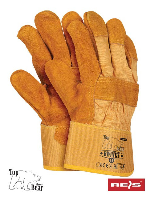 Arbeitsschutzhandschuhe, isoliert, Rindsleder, gelber Denim