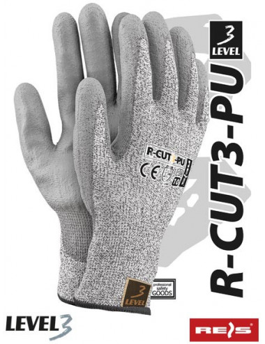 Protective gloves r-cut3-pu bws black-white-gray Reis