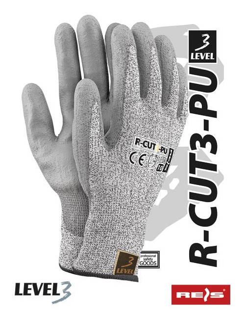 Rękawice ochronne r-cut3-pu bws czarno-biało-szary Reis