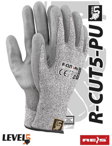 R-cut5-pu bws Schutzhandschuhe schwarz-weiß-grau Reis