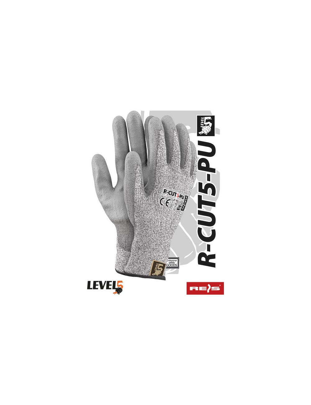 Protective gloves r-cut5-pu bws black-white-gray Reis