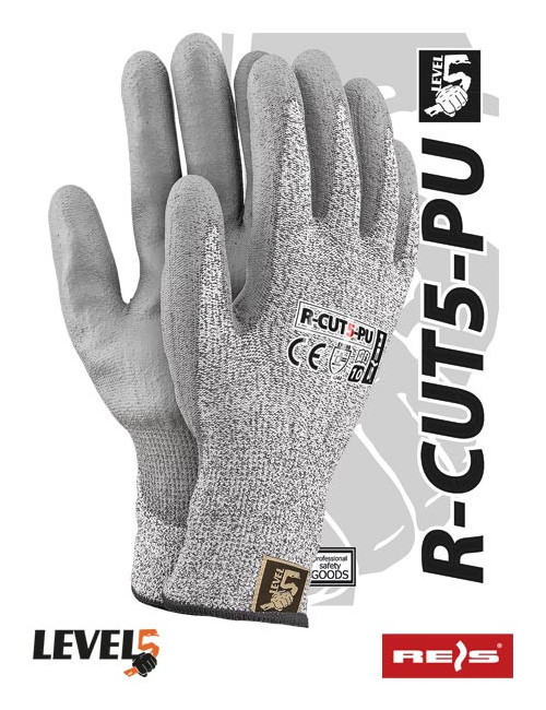Rękawice ochronne r-cut5-pu bws czarno-biało-szary Reis