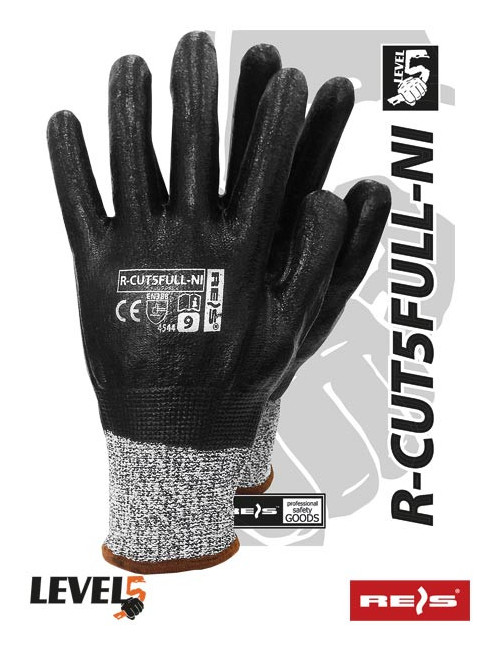 Rękawice ochronne r-cut5full-ni bwb czarno-biało-czarny Reis