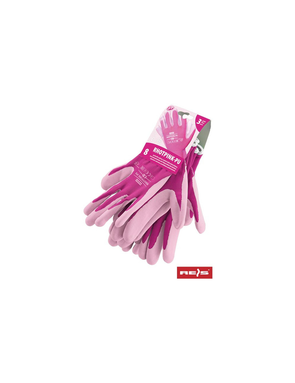 Protective gloves rhotpink-pu rw pink-white Reis