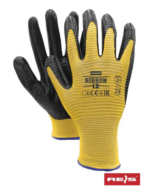 Protective gloves ribbon yb yellow-black Reis