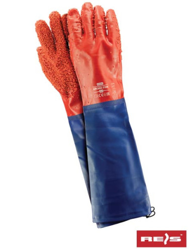 Schutzhandschuhe aus PVC, gesprenkelt an den Griffen, lange Ärmel 60 cm