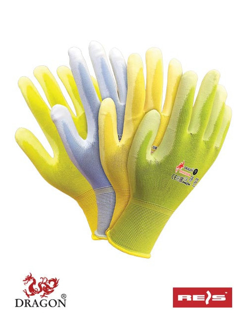Protective gloves rpolicolor mix-ypzjn yellow-orange-green-light blue Reis
