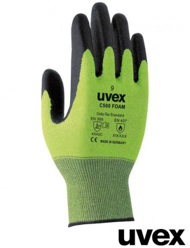 Schutzhandschuhe zb grün und schwarz Uvex Ruvex-c500foam