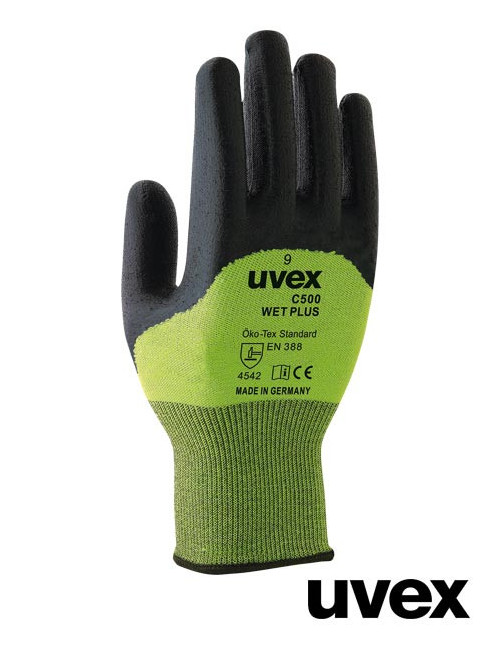 Schutzhandschuhe zb grün und schwarz Uvex Ruvex-c500wet