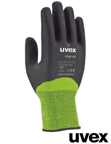 Schutzhandschuhe zb grün und schwarz Uvex Ruvex-c500xg