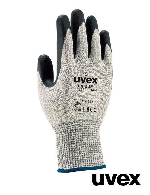 BWS Schutzhandschuhe schwarz, weiß und grau Uvex Ruvex-uni6659f