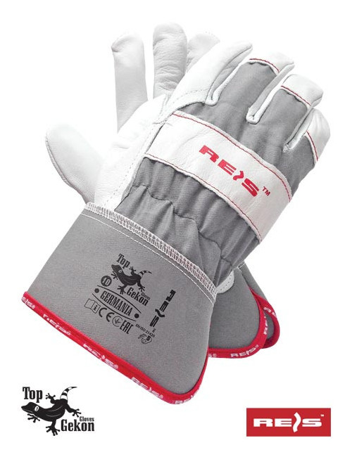 Goat leather protective glove, denim and padded cuff, grey