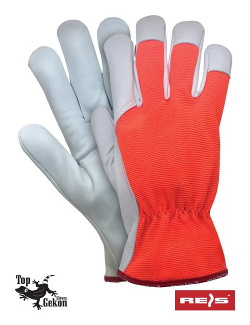 Goat leather work gloves with spandex palm, orange