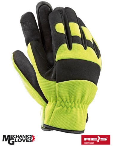 Work gloves in synthetic leather with breathable spandex material