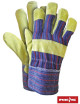 Work gloves reinforced with cowhide, denim, lined, yellow