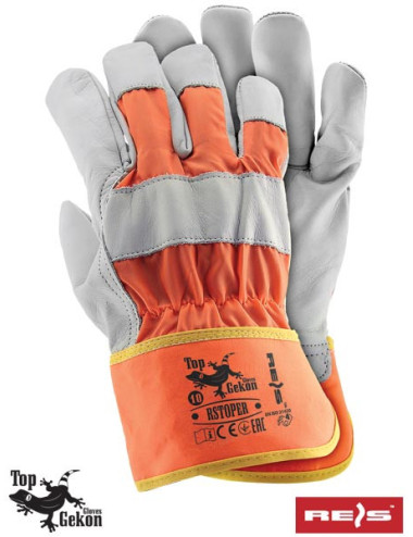 Protective gloves made of cowhide, reinforced cuff, waterproof