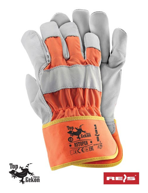 Protective gloves made of cowhide, reinforced cuff, waterproof