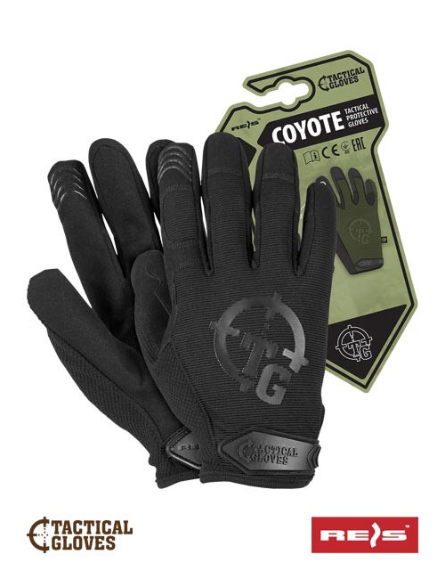 Protective gloves, stretch back, leather palm, black