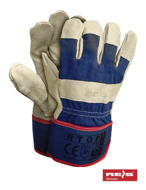 Rękawice ochronne wzmacniane skórą świńską licową, niebieski drelich
