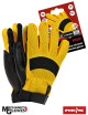 Protective gloves in leather and fabric, velcro on the wrist, yellow and black
