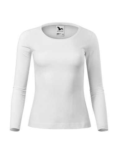 Adler MALFINI Damen T-Shirt Fit-T LS 169, weiße Stickerei, Firmenlogo-Aufdruck