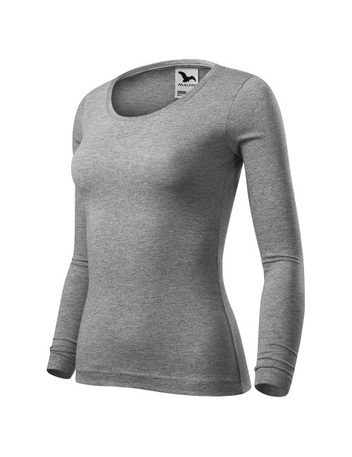 Adler MALFINI Damen T-Shirt Fit-T LS 169 dunkelgraue Melange-Stickerei
