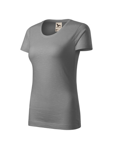 Adler MALFINI Native 174 Damen T-Shirt, grau-schwarz meliert, Logo-Stickerei