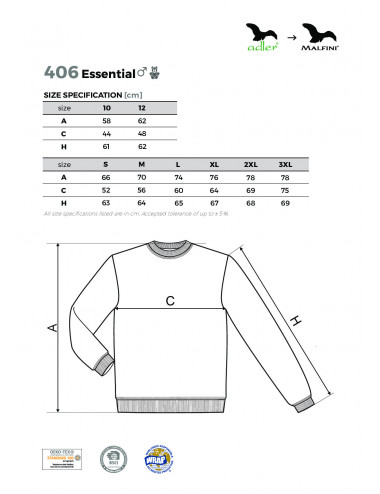 Bluza męska/dziecięca essential 406 biały Adler Malfini