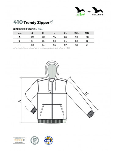 Men`s sweatshirt trendy zipper 410 white Adler Malfini