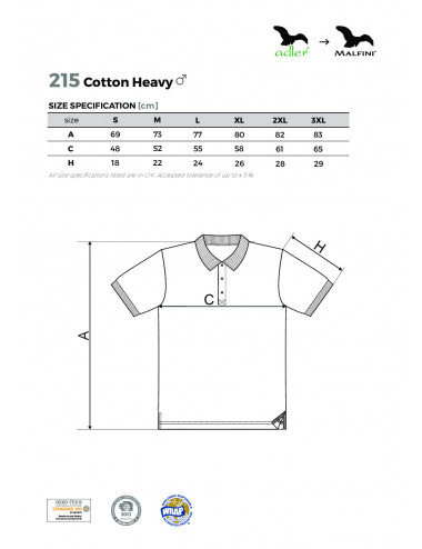 Koszulka polo męska cotton heavy 215 biały Adler Malfini