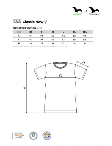 Damen T-Shirt Classic New 133 Dunkelgrau Melange Adler Malfini
