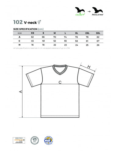 Unisex-T-Shirt mit V-Ausschnitt 102 weiß Adler Malfini