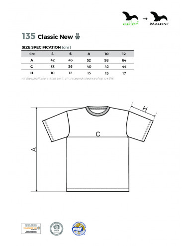 Children`s t-shirt classic new 135 black Adler Malfini