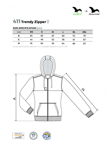 Women`s sweatshirt trendy zipper 411 navy blue Adler Malfini