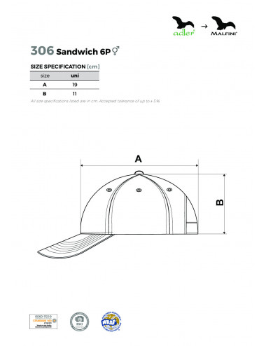 Unisex-Sandwichkappe 6p 306 weiß Adler Malfini