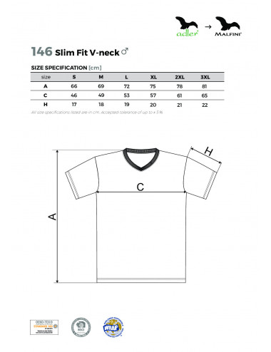 Herren Slim Fit T-Shirt mit V-Ausschnitt 146 weiß Adler Malfini