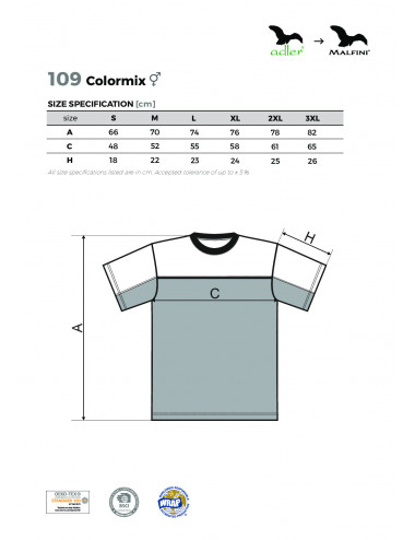 Colormix 109 unisex t-shirt black Adler Malfini